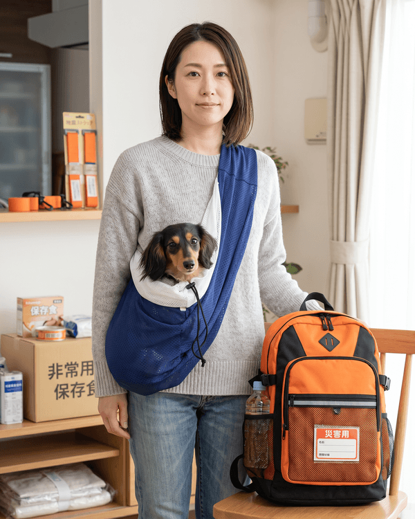 フタ付きドッグスリングの中で安心して過ごす犬または猫