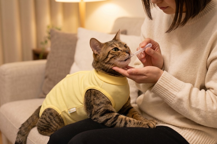 術後に犬や猫の傷口を確認したり投薬するオーナー
