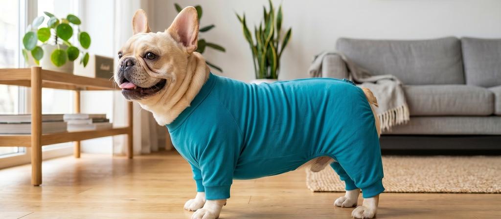 ぽっちゃり体型の犬でも着やすい伸びる素材のウエアイメージ