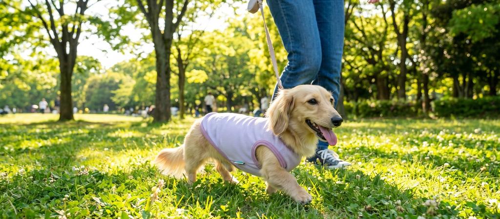 ノミ・ダニ・蚊対策をして草むらや公園を安心して散歩する犬