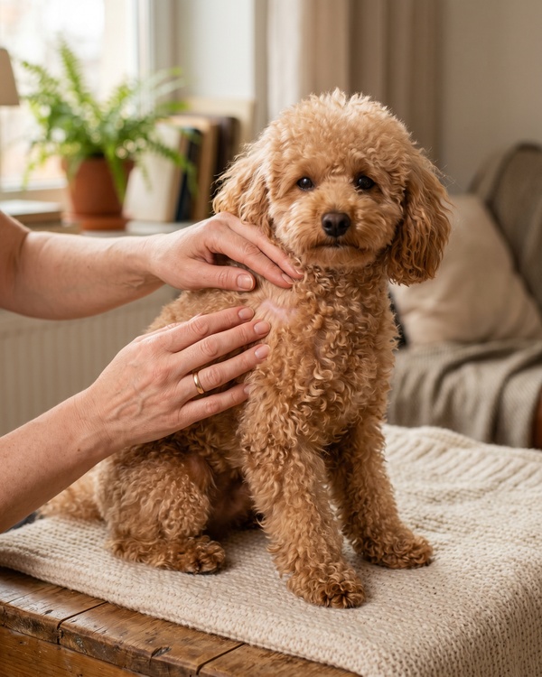 お散歩後に体をかゆがる犬のイメージ