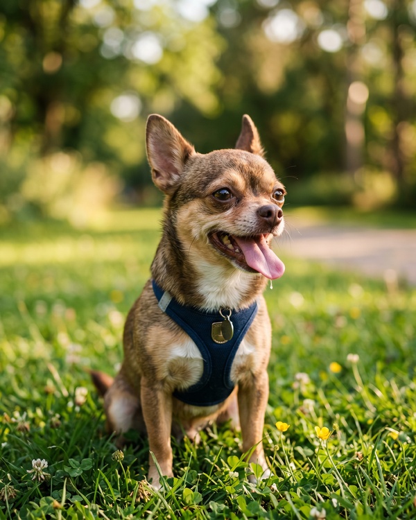 夏のお散歩後に暑そうにしている犬