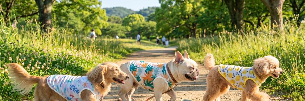 接触冷感UVカットウエアを着て夏を快適に過ごす犬
